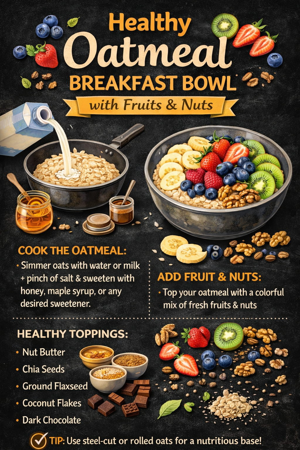 Oatmeal Breakfast Bowl with Fruits and Nuts