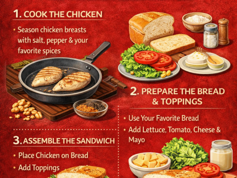 red background for Simple Chicken Sandwich Recipe for Quick Snacks